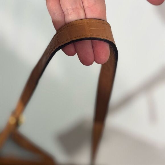 Michael Kors Croc Embossed Canvas Satchel Tote Brown Tan Studded Shoulder Bag - Picture 8 of 10